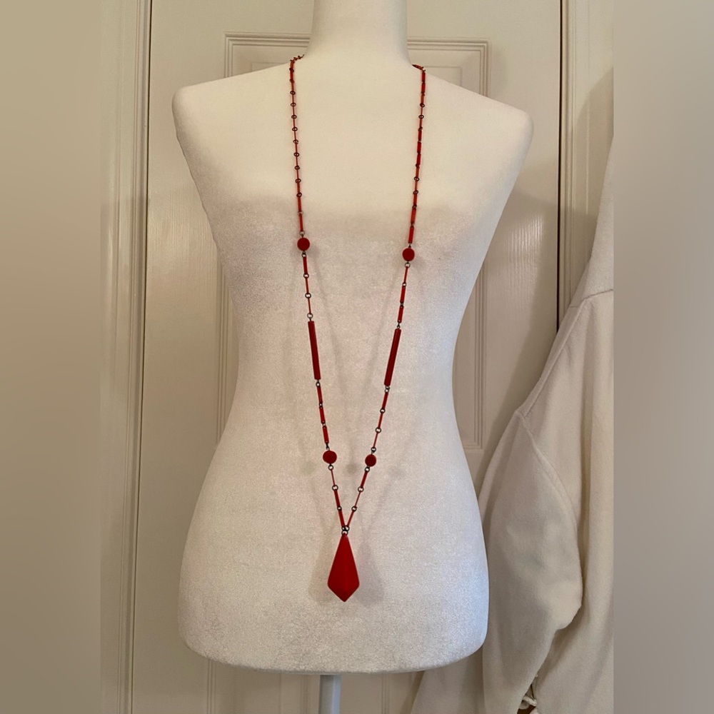 Vintage 20s Art Deco Coral Celluloid Flapper Necklace Catalin Bakelite Beaded